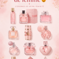 Sélection de parfums féminins élégants sur une table