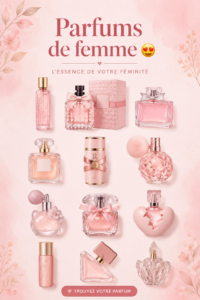 Sélection de parfums féminins élégants sur une table