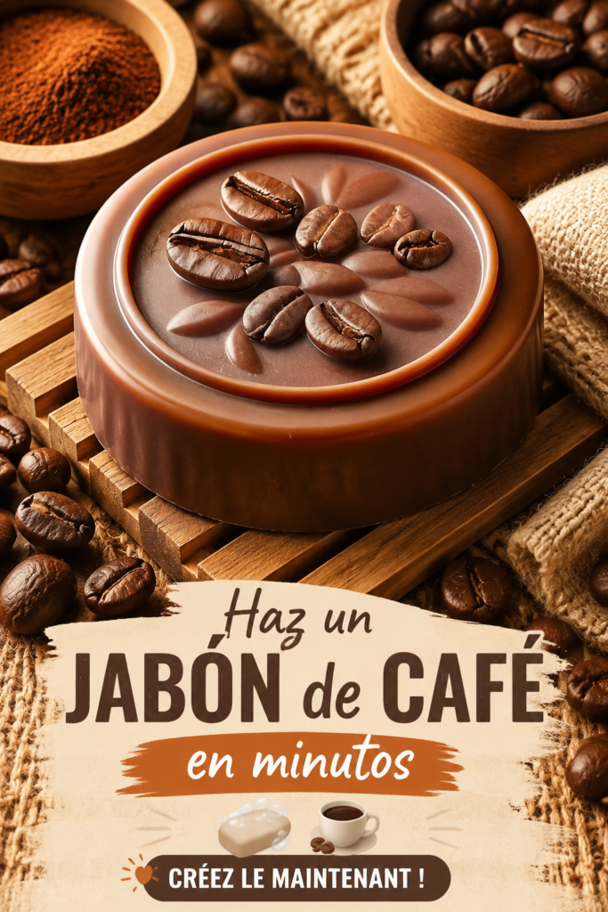 Savon au café fait maison, présenté dans un joli écrin fait main.