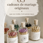 Exposition de souvenirs de mariage originaux sur une table décorée