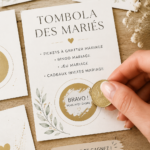 Tombola de mariage avec des tickets à gratter et cadeaux