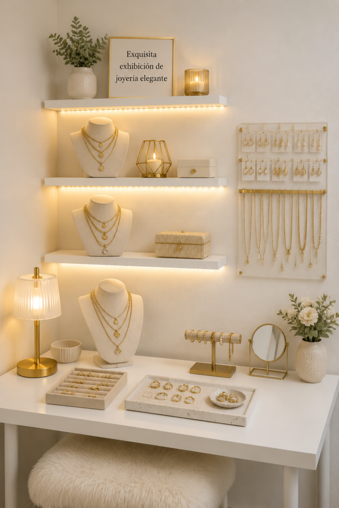 Sélection de bijoux élégants en vitrine, parfaits pour offrir