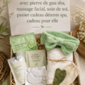 Boîte spa avec Gua Sha et produits de soins pour un moment de détente