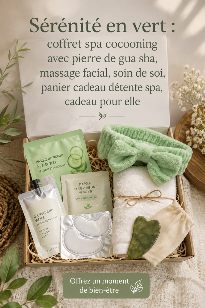 Boîte spa avec Gua Sha et produits de soins pour un moment de détente