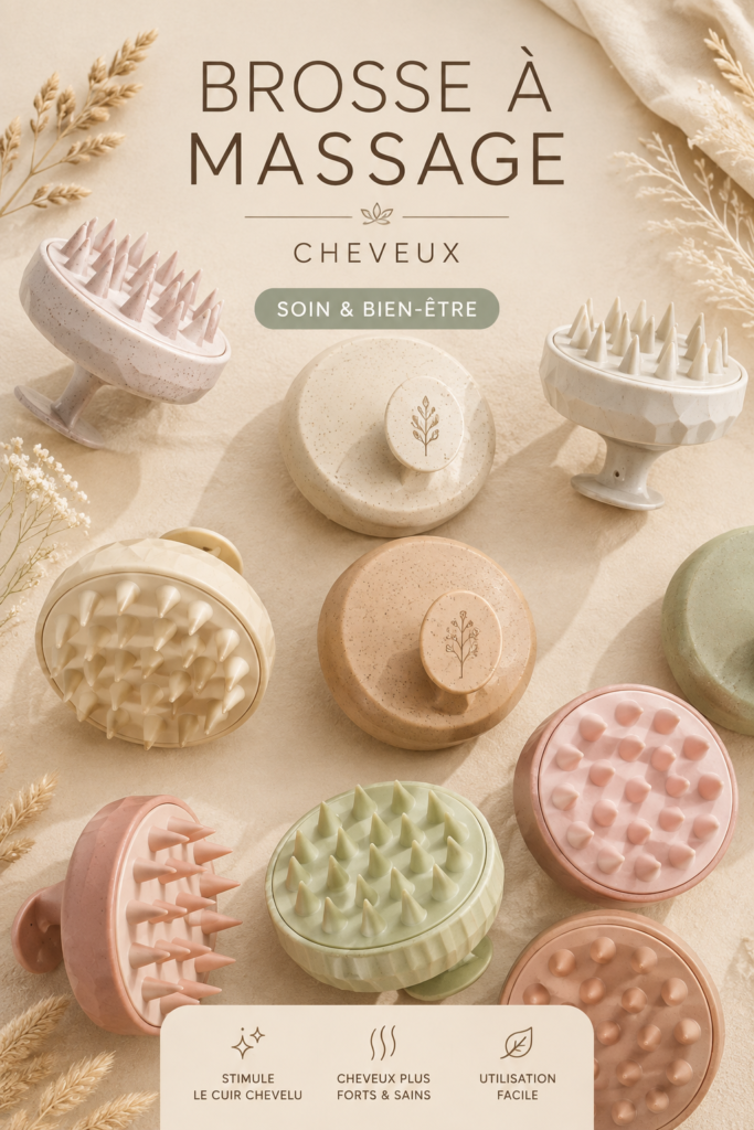 Brosse à massage posée sur un fond doux, idéale pour un cadeau bien-être.