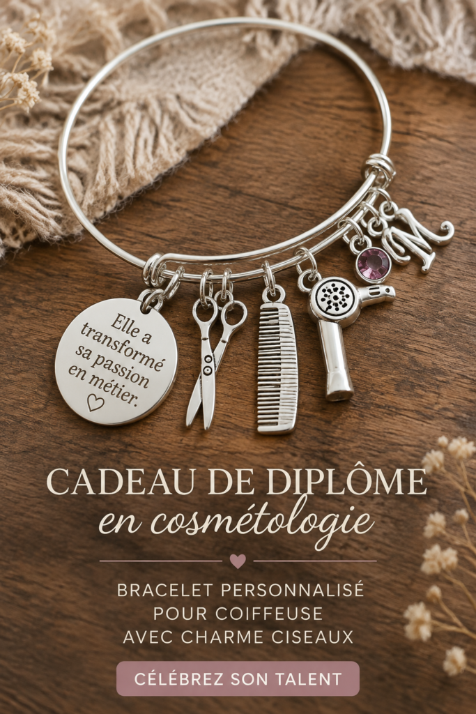 Bracelet personnalisé pour coiffeuses avec un charme ciseaux, parfait pour un cadeau de graduation