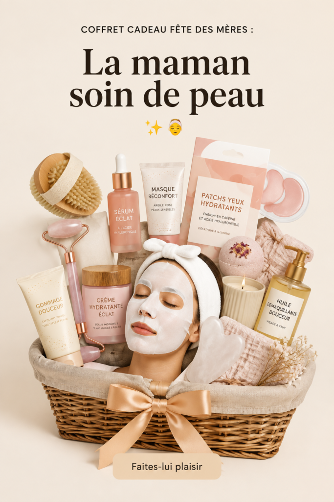 Panier cadeau rempli de produits de soin et de beauté pour les mamans