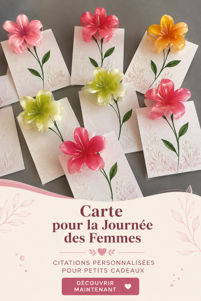 Cartes personnalisées pour la Journée de la Femme sur une table.