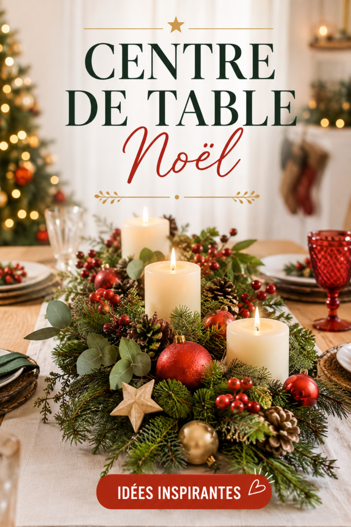 Un élégant centre de table de Noël décoré avec des bougies et des éléments naturels
