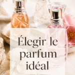 Femme devant un comptoir de parfumerie, choisissant un parfum avec soin.