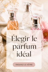 Femme devant un comptoir de parfumerie, choisissant un parfum avec soin.