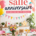 Salle d'anniversaire joliment décorée avec des ballons et guirlandes colorées