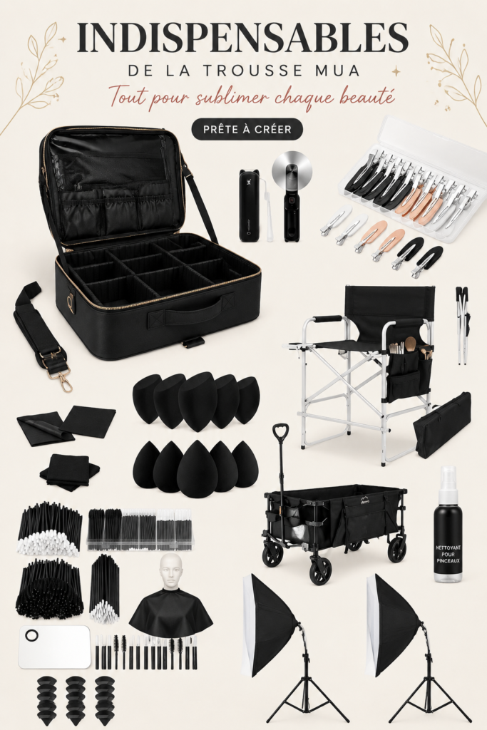 Essentiels MUA pour un maquillage parfait dans des teintes variées.
