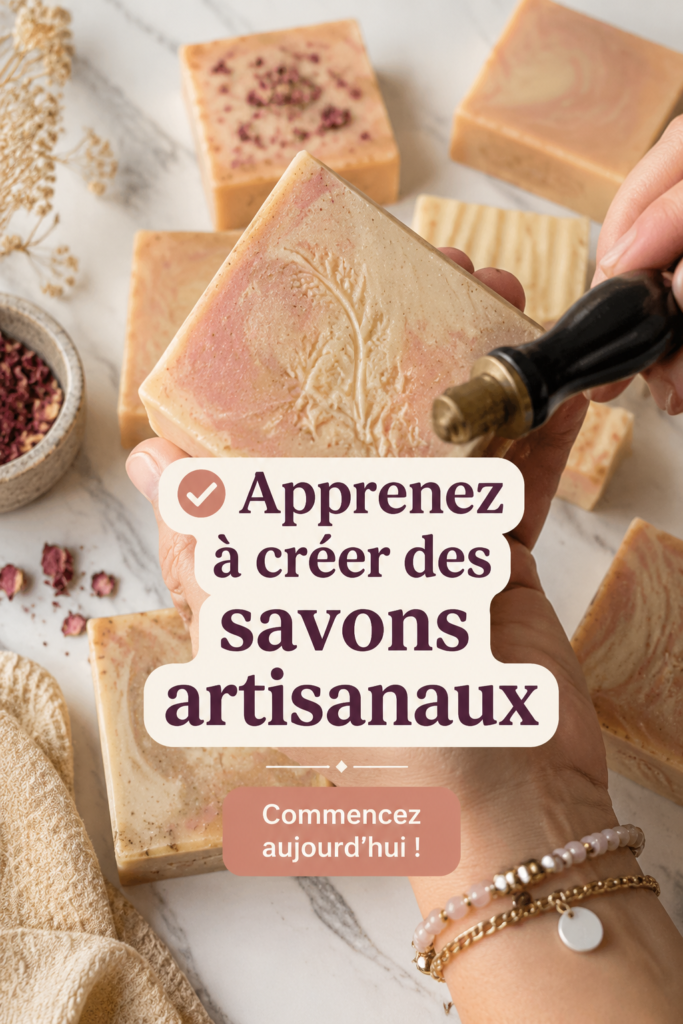 Image de savons artisanaux colorés sur une table en bois
