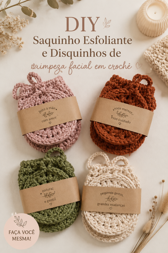 Kit DIY avec disques en crochet et saquinho pour soins du visage