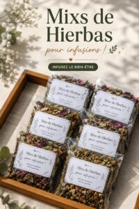Un assortiment de mélanges d'herbes pour infusions colorées et aromatiques.