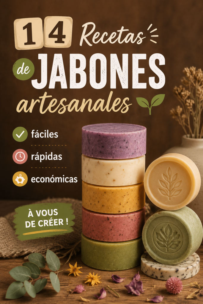 Un ensemble de savons artisanaux colorés disposés sur une table, illustrant le plaisir de faire ses propres produits cosmétiques.