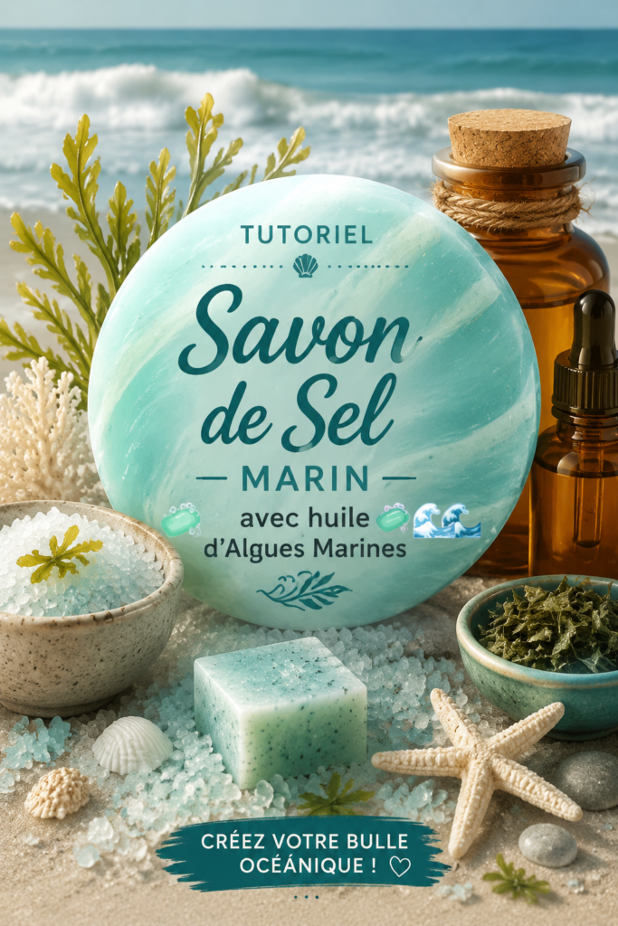 Un savon fait maison aux algues marines présentant des textures naturelles