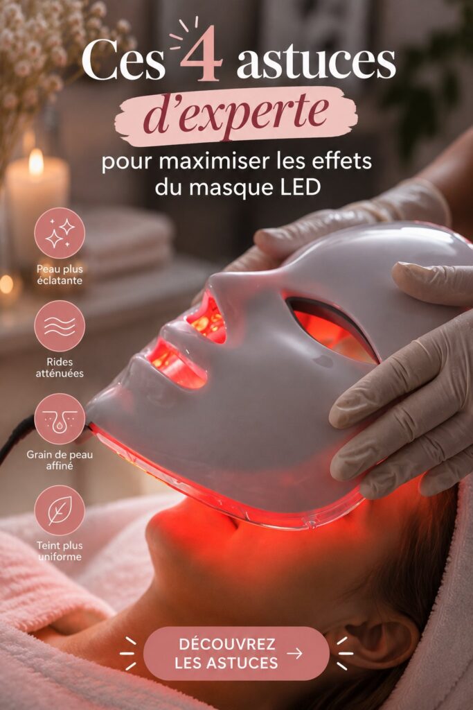Femme appliquant un masque LED pour soin du visage