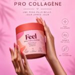 Un pot de poudre de collagène et des ingrédients naturels pour la beauté.