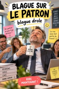 Image d'une femme riant en racontant une blague humoristique au bureau, illustrant la bonne ambiance au travail.
