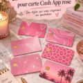 Un design coloré et personnalisé d'une carte Cash App rose avec motifs tendance.