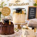 Un élégant gâteau de graduation décoré avec des fleurs et un chapeau de diplômé.