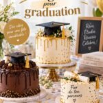 Un élégant gâteau de graduation décoré avec des fleurs et un chapeau de diplômé.