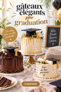 Un élégant gâteau de graduation décoré avec des fleurs et un chapeau de diplômé.