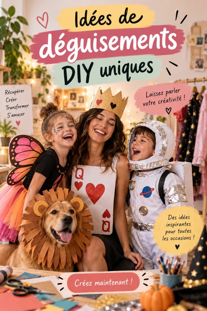 Déguisements DIY uniques montrant la créativité des costumes faits maison.