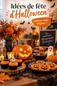 Ambiance festive d'Halloween avec décorations créatives et conviviales.