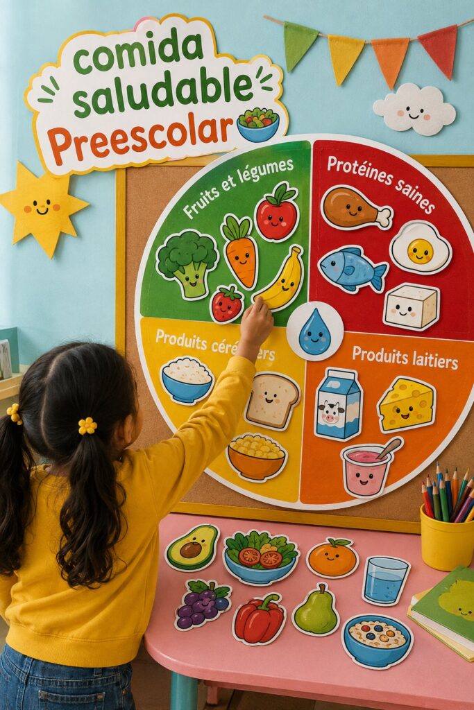 Une assiette colorée de repas sains pour enfants avec des légumes assortis