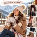 Une femme élégamment vêtue pour l'hiver, avec un manteau chaud et des accessoires stylés.