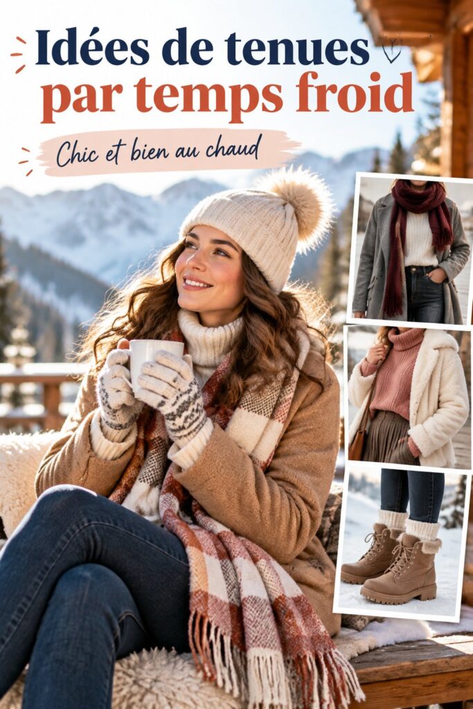 Une femme élégamment vêtue pour l'hiver, avec un manteau chaud et des accessoires stylés.