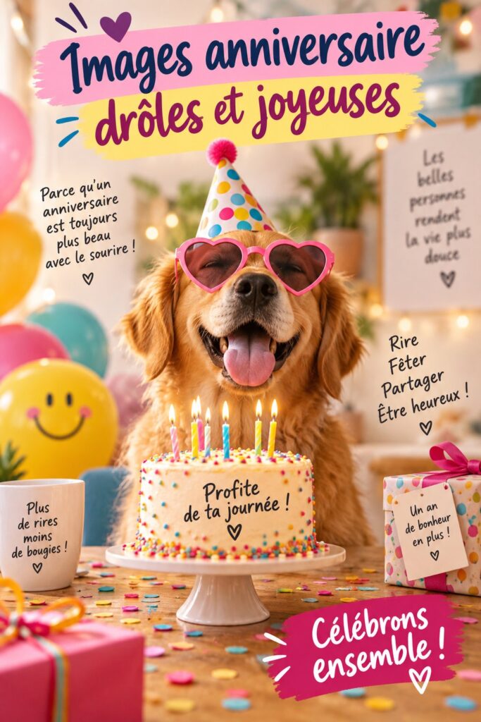 Images joyeuses d'anniversaire rassemblées dans un montage coloré