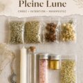 Un kit de bouteilles de sort présentant des ingrédients pour la pleine lune