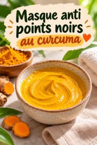 Masque au curcuma appliqué sur le visage d'une femme, soin naturel anti-points noirs