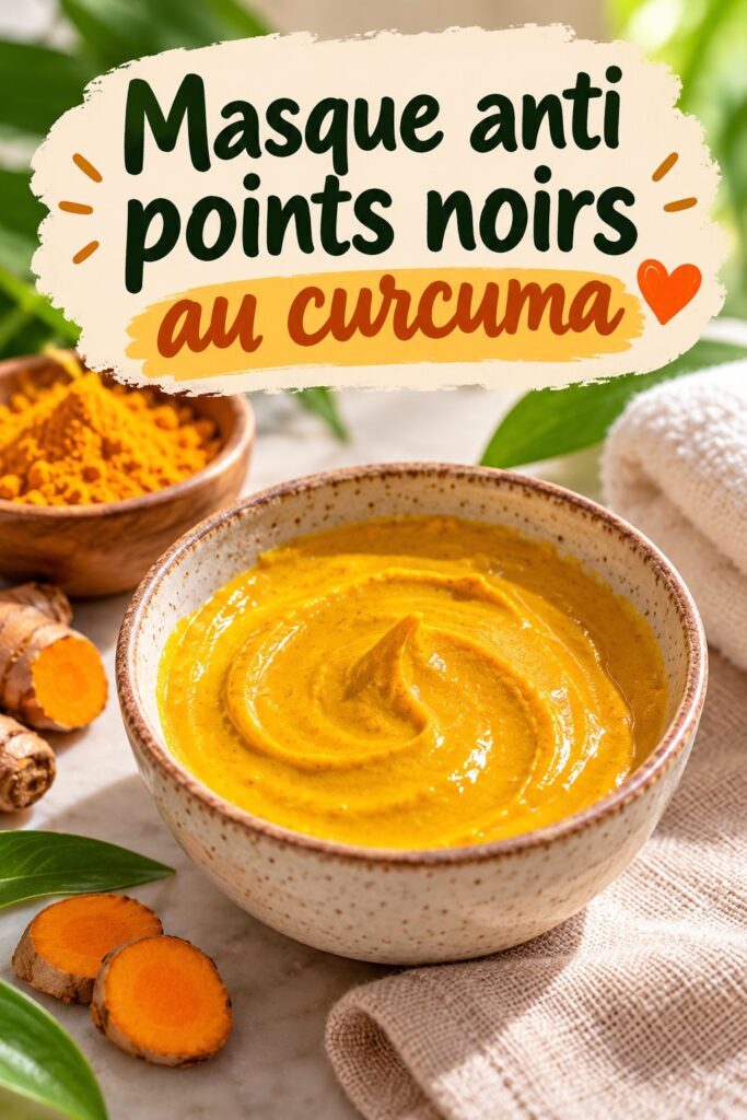 Masque au curcuma appliqué sur le visage d'une femme, soin naturel anti-points noirs