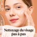 Femme appliquant un produit de nettoyage facial sur son visage