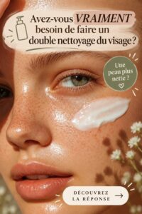 femme faisant un double nettoyage du visage avec des produits de soin