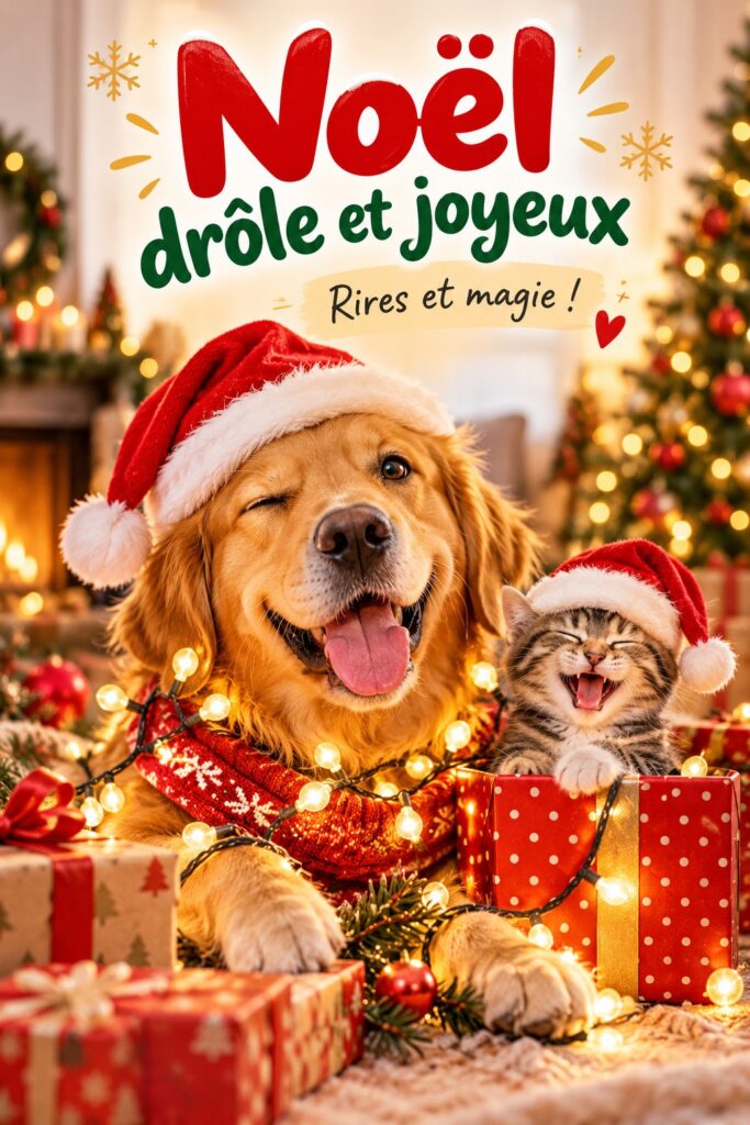 Une table de Noël décorée avec humour et créativité, reflet d'une ambiance joyeuse.