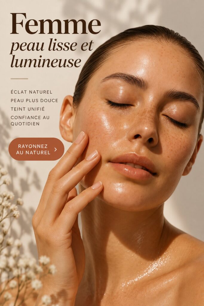 Femme avec une peau lisse et lumineuse, rayonnante de santé.