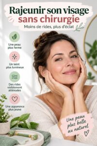 Femme souriante utilisant des soins naturels pour le rajeunissement facial
