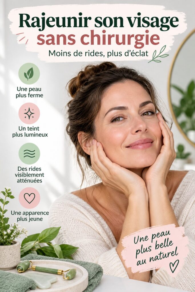 Femme souriante utilisant des soins naturels pour le rajeunissement facial