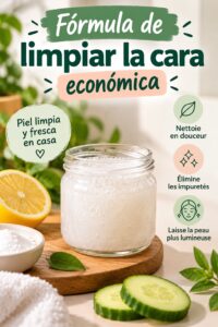 Une femme souriante utilisant un nettoyant facial naturel fait maison