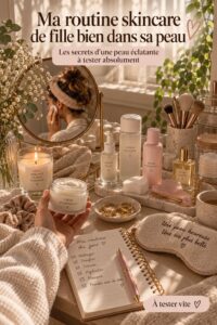 Femme appliquant une crème sur son visage, illustrant une routine de soin pour une peau éclatante.