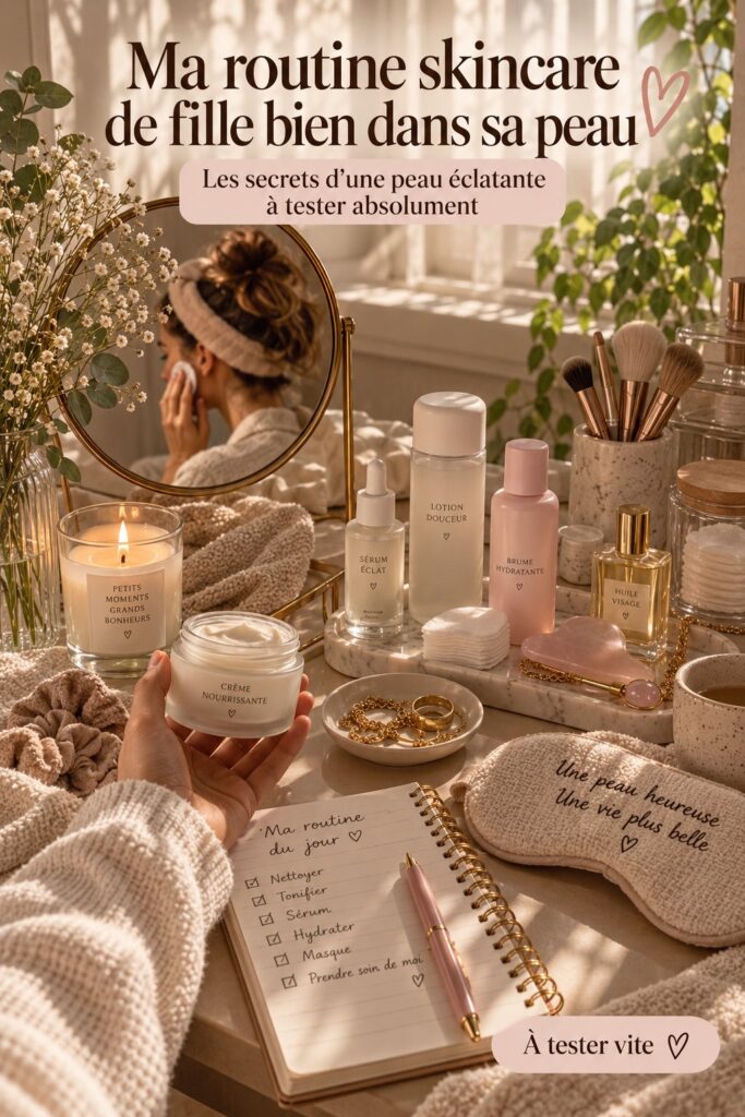 Femme appliquant une crème sur son visage, illustrant une routine de soin pour une peau éclatante.