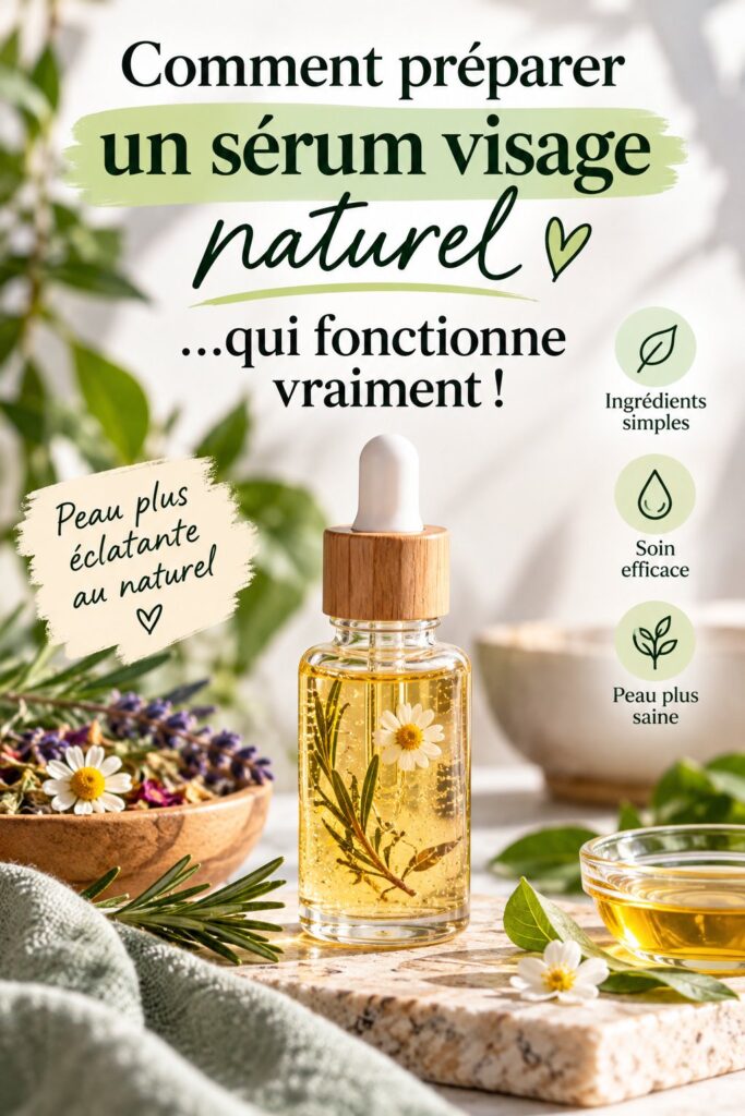 Sérum visage naturel préparé avec des ingrédients bio sur un fond lumineux
