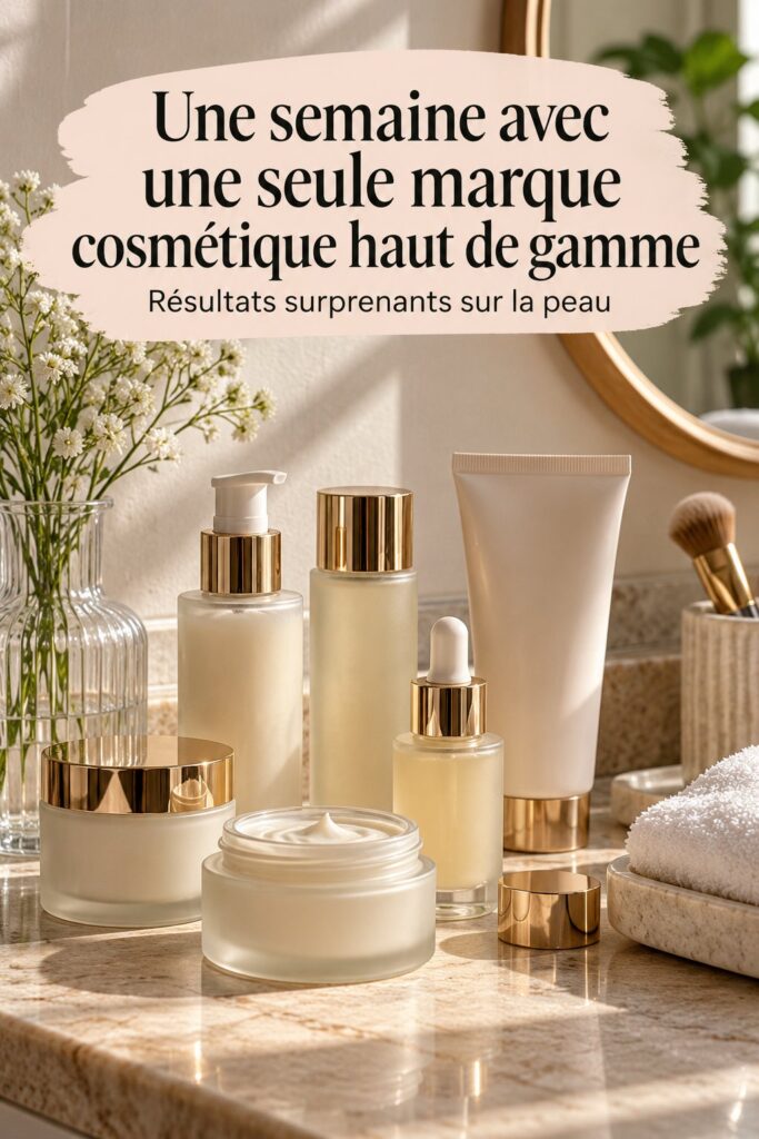 Produits SkinCeuticals sur un comptoir de salle de bain, illuminant l'espace de beauté.