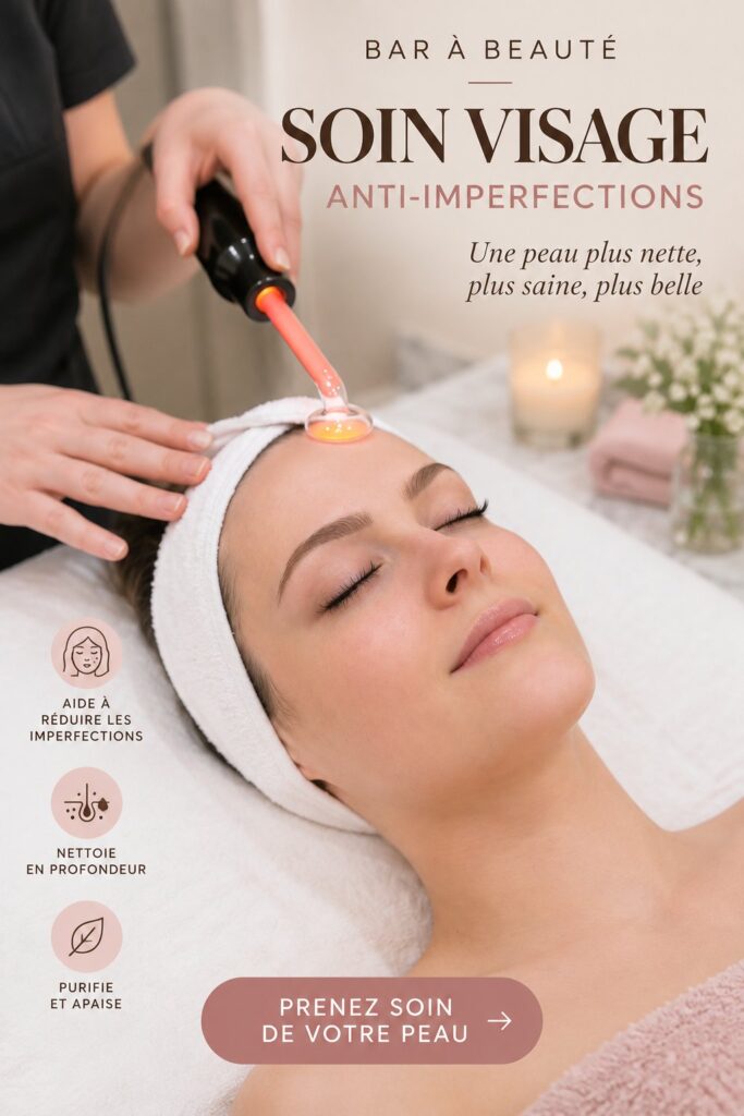 Un soin visage apaisant et anti-acné sur une table spa avec ingrédients naturels.